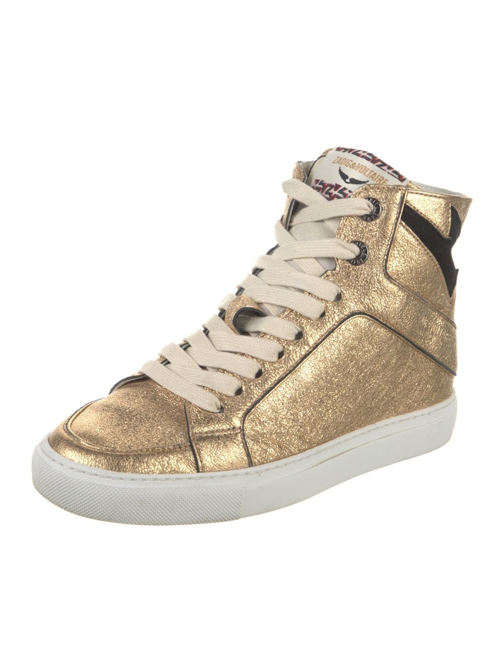 ZADIG & VOLTAIRE Gold High-Top Women's Sneaker Metallic Lace-Up